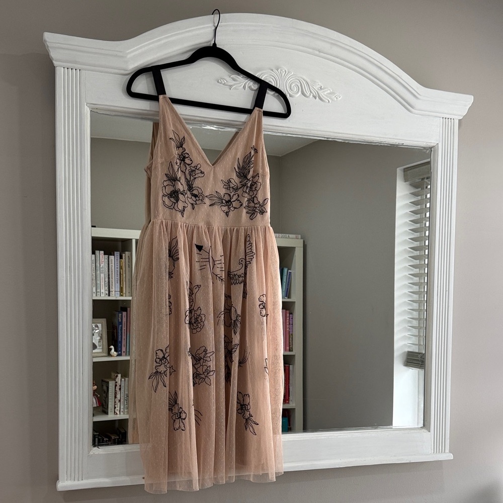 Express Nude Floral Embroidered Midi Dress